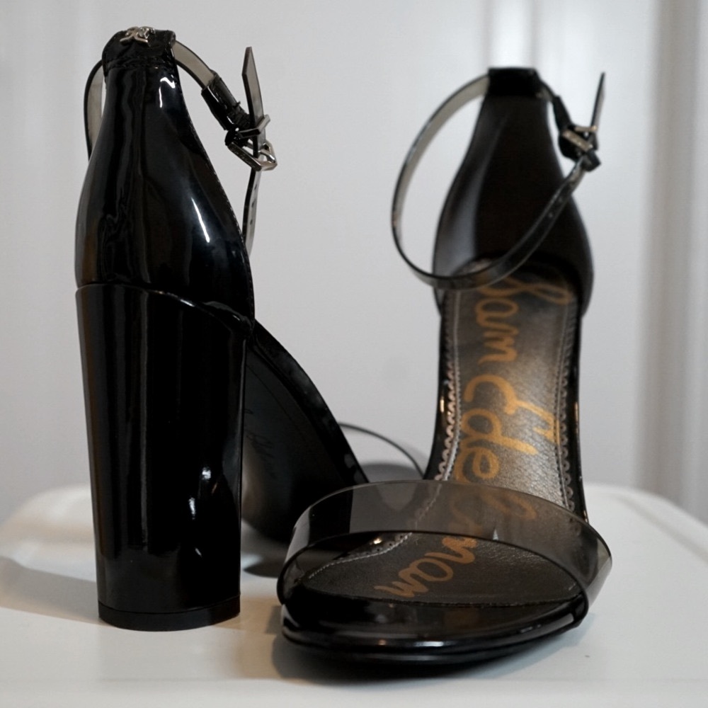 Sam Edelman Yaro Chunky Heel in Smoke Black Patent